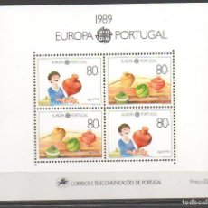 Sellos: PORTUGAL, EUROPA 1989, IVERT HOJA BLOQUE Nº 65, JUEGOS DE NIÑOS NUEVO ***