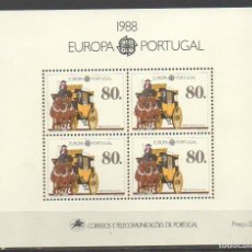 Sellos: PORTUGAL, EUROPA 1988, IVERT HOJA BLOQUE Nº 58, COCHE DE CORREOS, SIGLO XIX, NUEVO ***