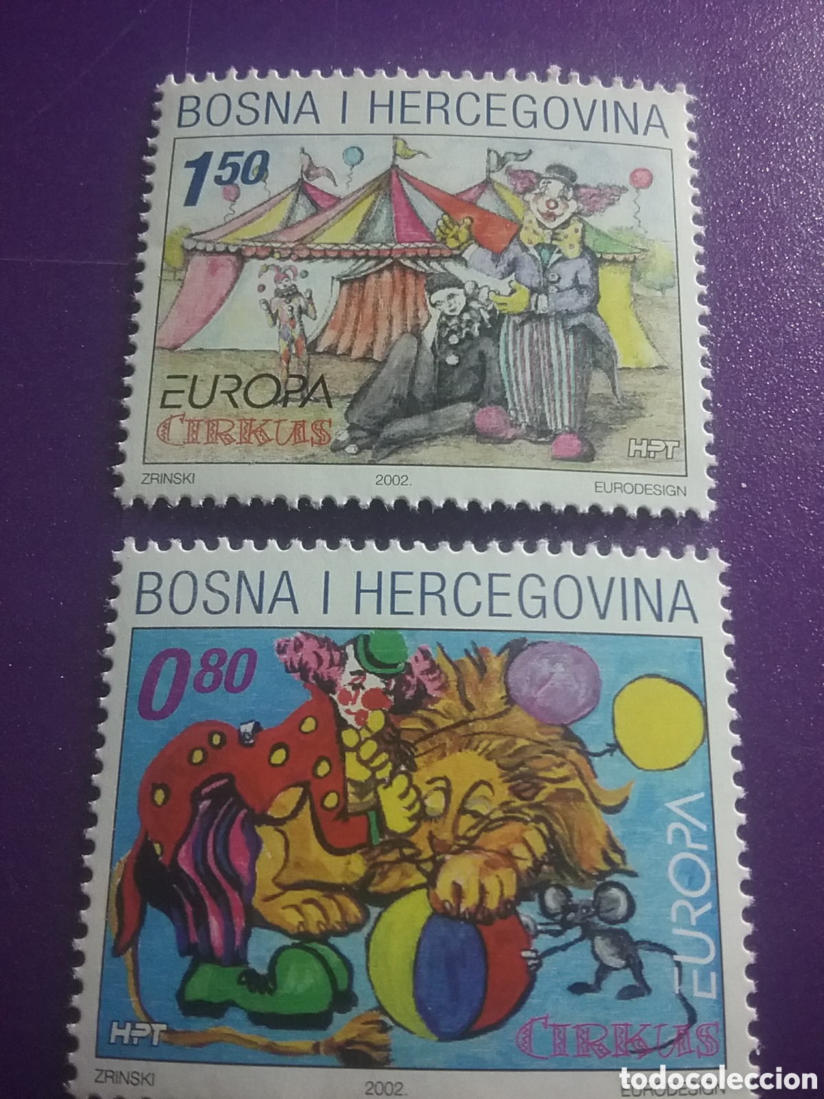 Sellos: Sello Croata- Mostar (Bosnia-H) nuevo 2002. Emisi&oacute;n conjunta EUROPA. CEPT. Circo. Elefante. Caballo.