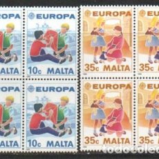 Sellos: MALTA IVERT Nº 795/6, EUROPA 1989, JUEGOS INFANTILES, NUEVO*** SERIE COMPLETA EN BLOQUE DE 4