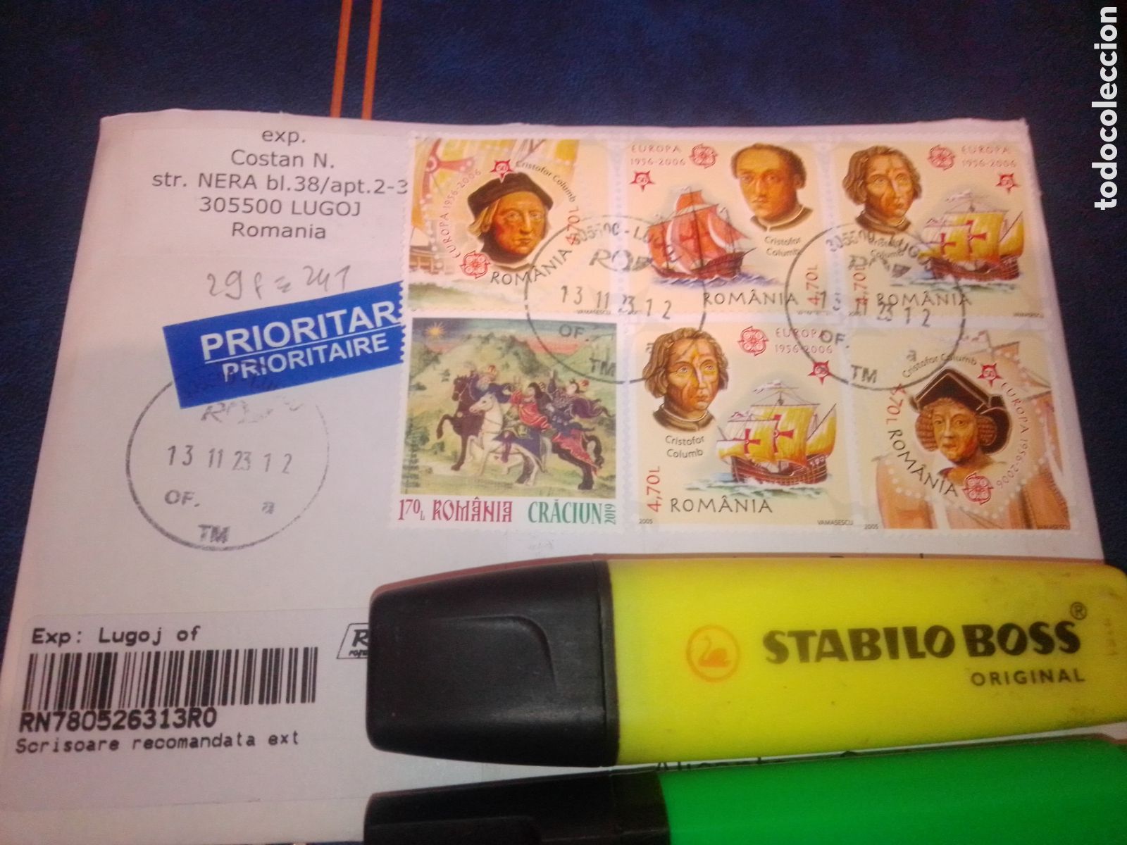 Selos: Sobre franqueado Col&oacute;n Ruman&iacute;a Barcos CEPT