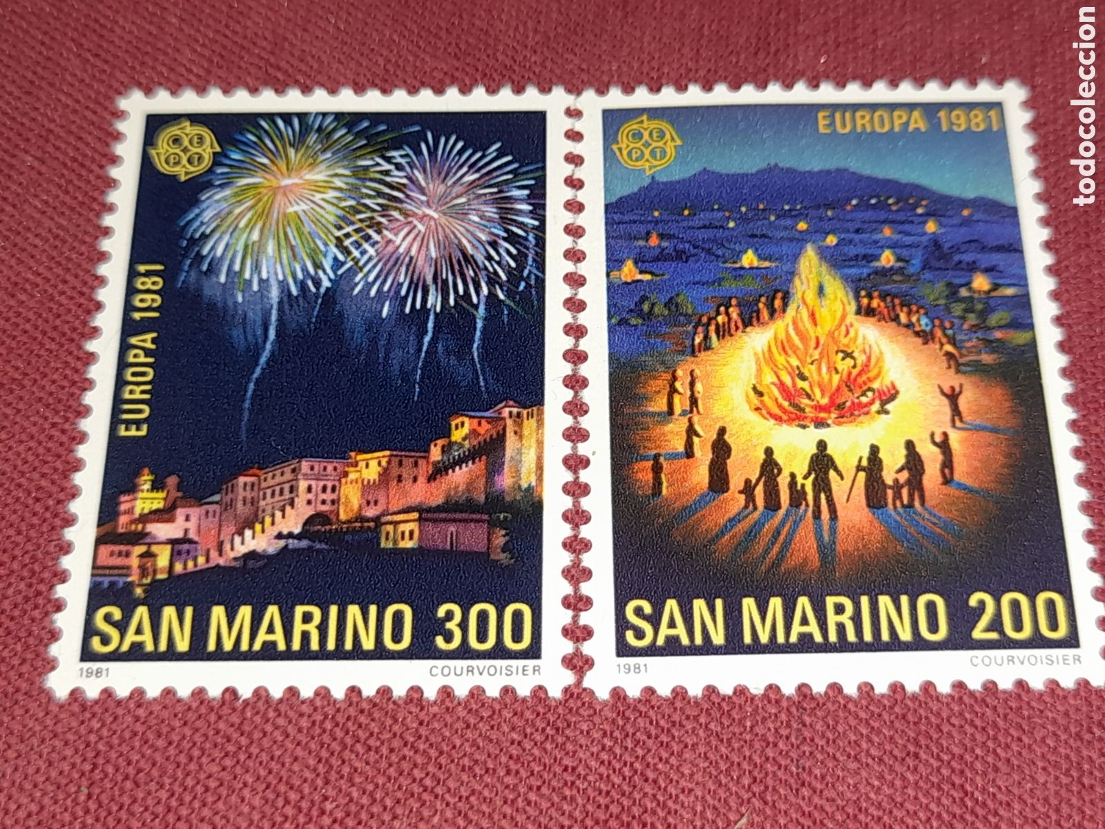 Sellos: Sello San Marino nuevo 1981. Emisi&oacute;n conjunta Europa. CEPT. Folclore. Fiestas. Fuegos artificiales.
