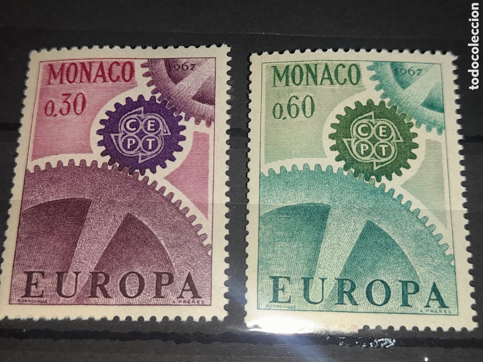 Sellos: Sello Monaco nuevo 1967. Emisi&oacute;n conjunta Europa. CEPT. Rueda dentada. Letras.