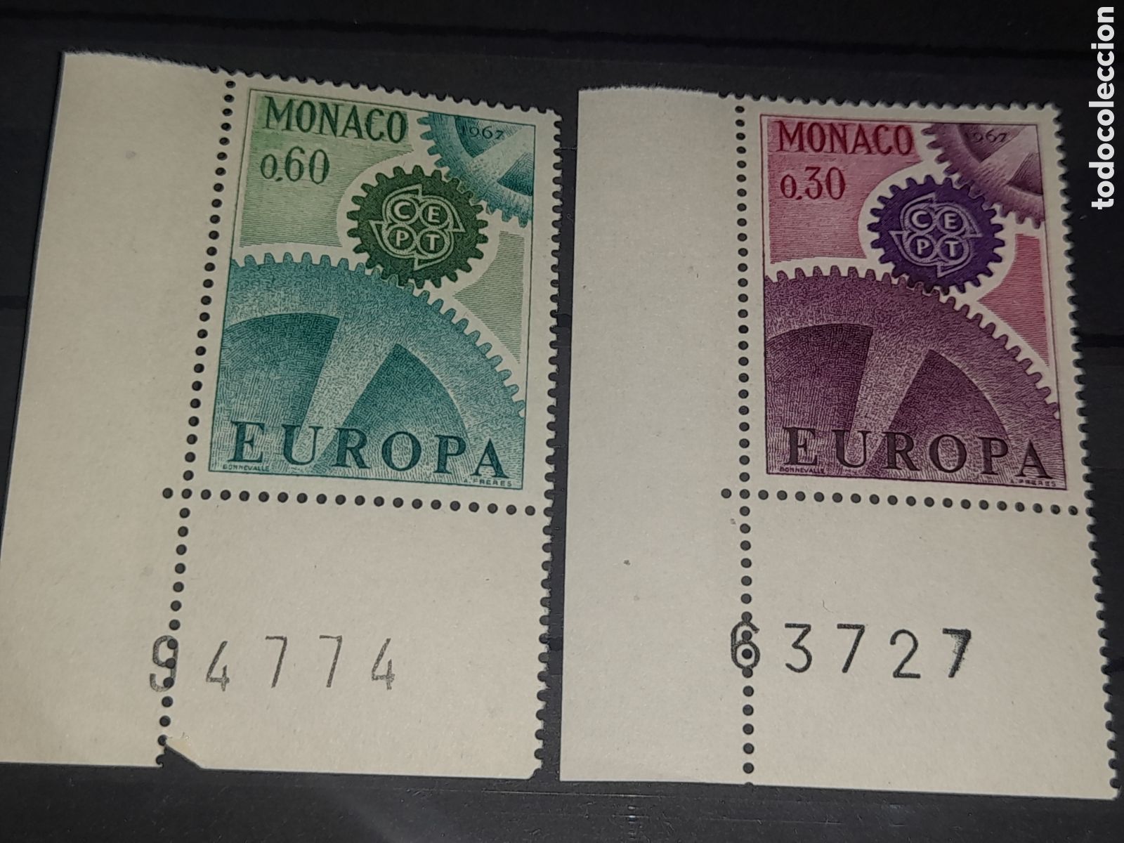 Sellos: Sello Monaco nuevo 1967. Emisi&oacute;n conjunta Europa. CEPT. Rueda dentada. Letras.