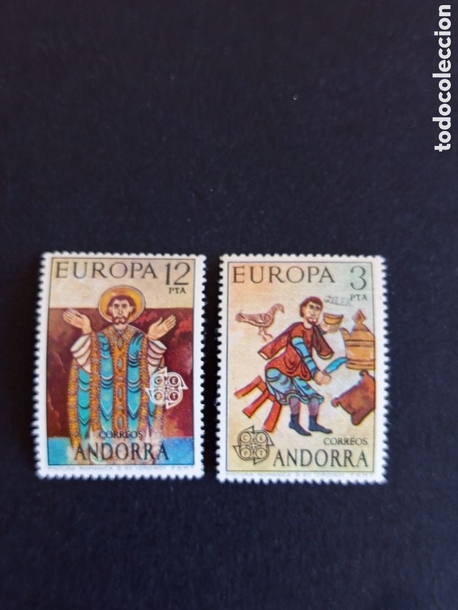 Sellos: Andorra Espa&ntilde;ola, 1975. Europa. Pintura rom&aacute;nica, s. XII. Ordino.Edifil 97/8.Pedido m&iacute;nimo 3 &euro;