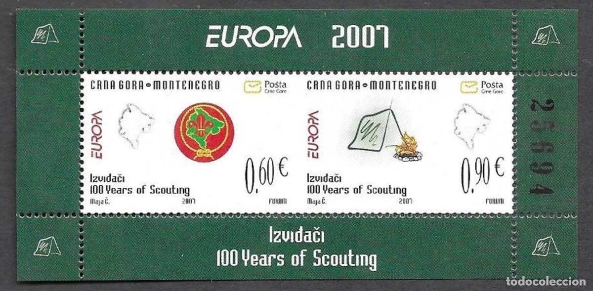 Sellos: MONTENEGRO 2007 - TEMA EUROPA - BOY SCOUTS - BLOCK PROCEDENTE DE CARNET