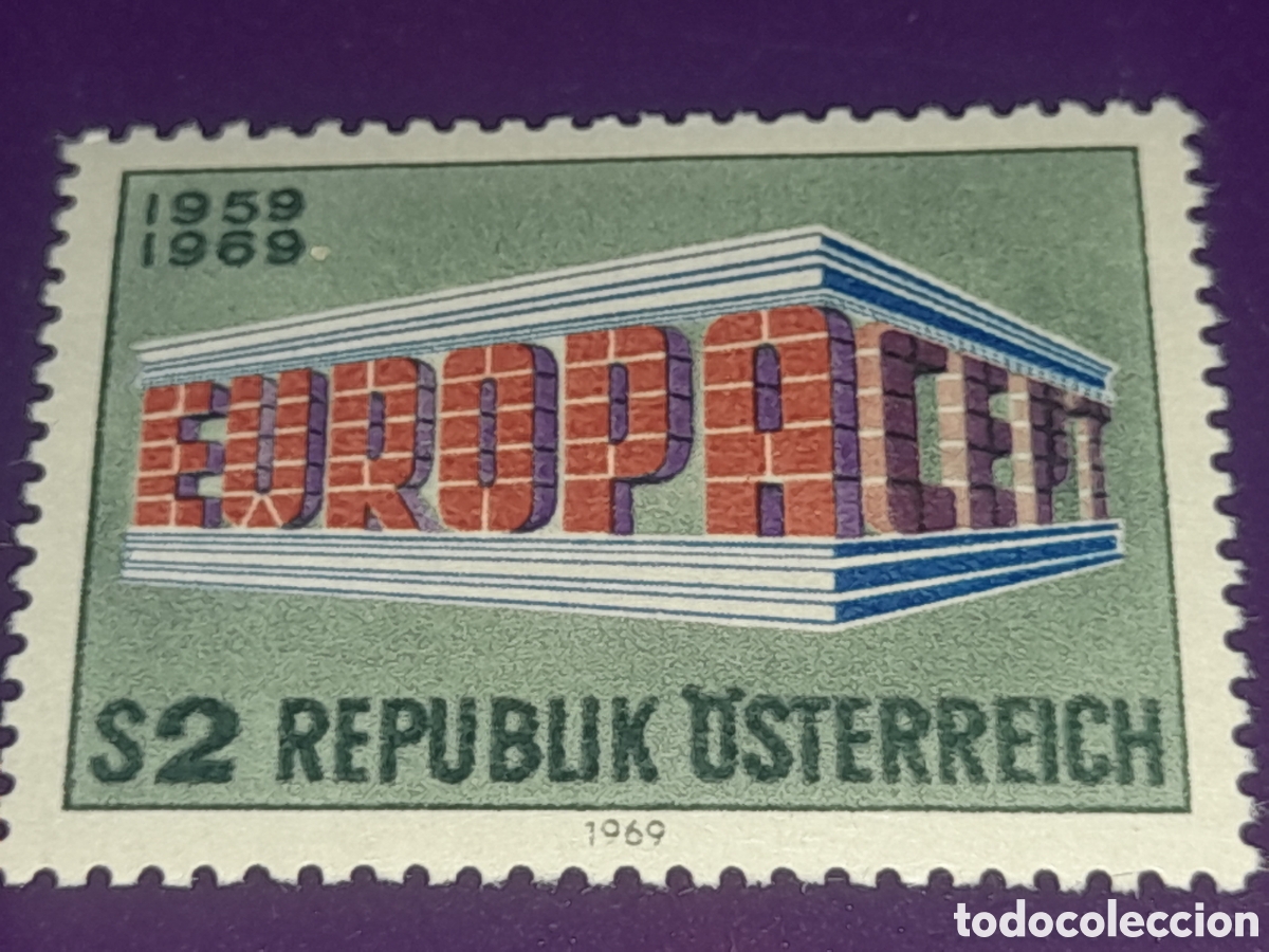 Sellos: Sello Austria nuevo 1969. Emisi&oacute;n conjunta Europa. CEPT. Templo. Letras. Arquitectura.