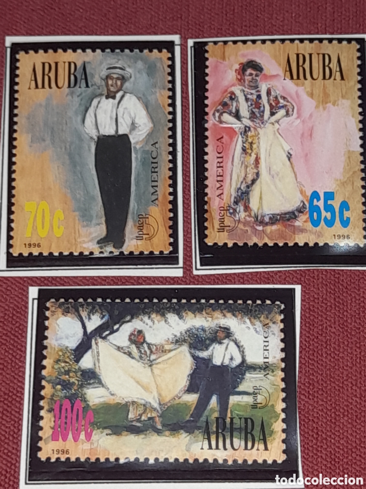 Sellos: Sello Aruba nuevo 1996. Emisi&oacute;n Am&eacute;rica UPAEP. Trajes regionales. Folclore. Danza. Disfraz. Baile.