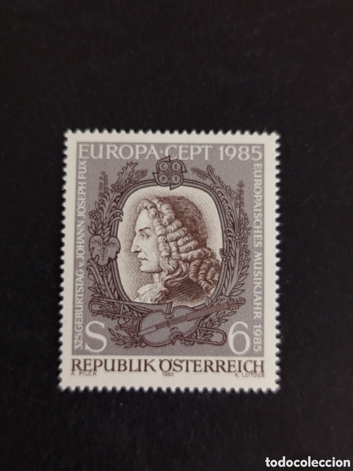 Sellos: AUSTRIA, 1985. Europa. M&uacute;sica. Johann Joseph Fux, compositor. Yvert 1640. Pedido m&iacute;nimo 3 &euro;.
