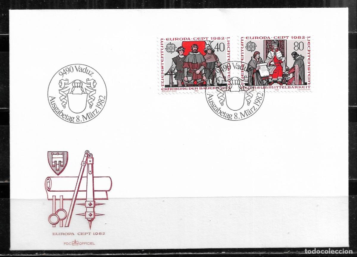 Sellos: EUROPA CEPT 1982, LIECHTENSTEIN SOBRE PRIMER D&Iacute;A FDC.