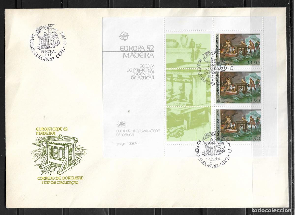 Sellos: EUROPA CEPT 1982, MADEIRA, SOBRE PRIMER D&Iacute;A FDC. DE LA HOJA BLOQUE.