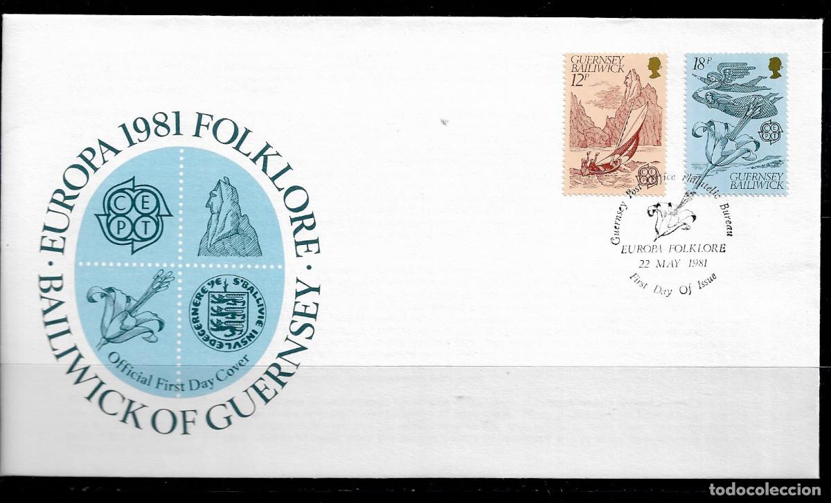 Sellos: GUERNSEY 1981, SOBRE PRIMER D&Iacute;A EUROPA CEPT - FDC.