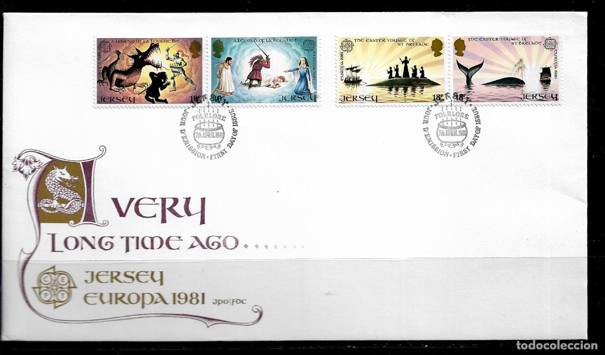 Sellos: JERSEY 1981, SOBRE PRIMER D&Iacute;A EUROPA CEPT - FDC.
