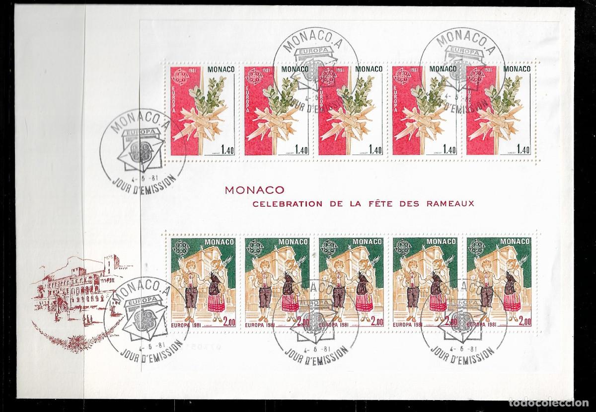 Sellos: MONACO 1981, SOBRE PRIMER D&Iacute;A EUROPA CEPT - FDC. PROCEDENTE DE LA HOJA BLOQUE.