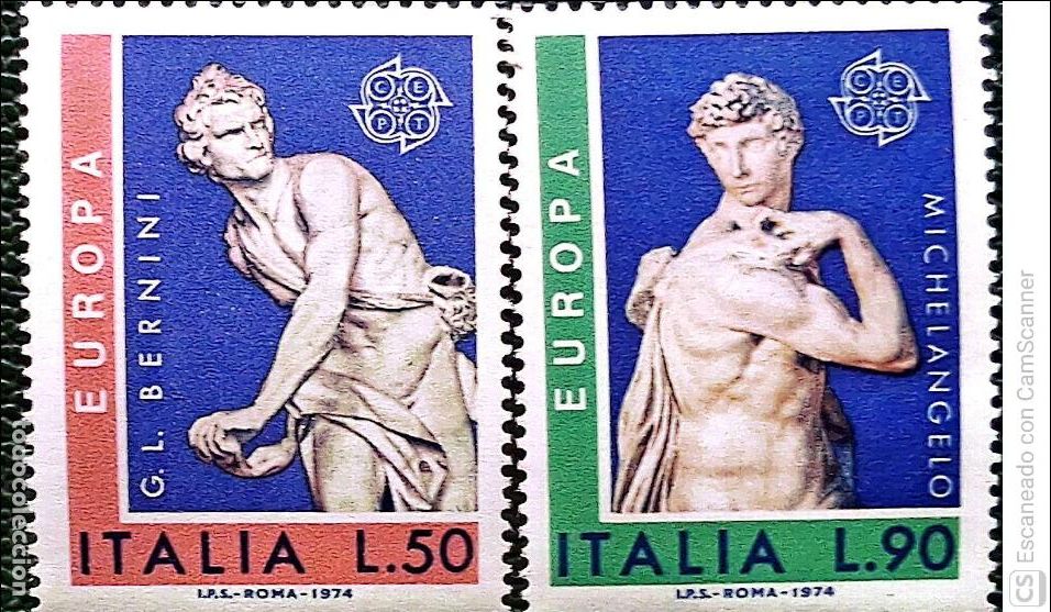 Sellos: Italia. 1171/72 Europa: Esculturas. 1974. Sellos nuevos y numeraci&oacute;n Yvert.