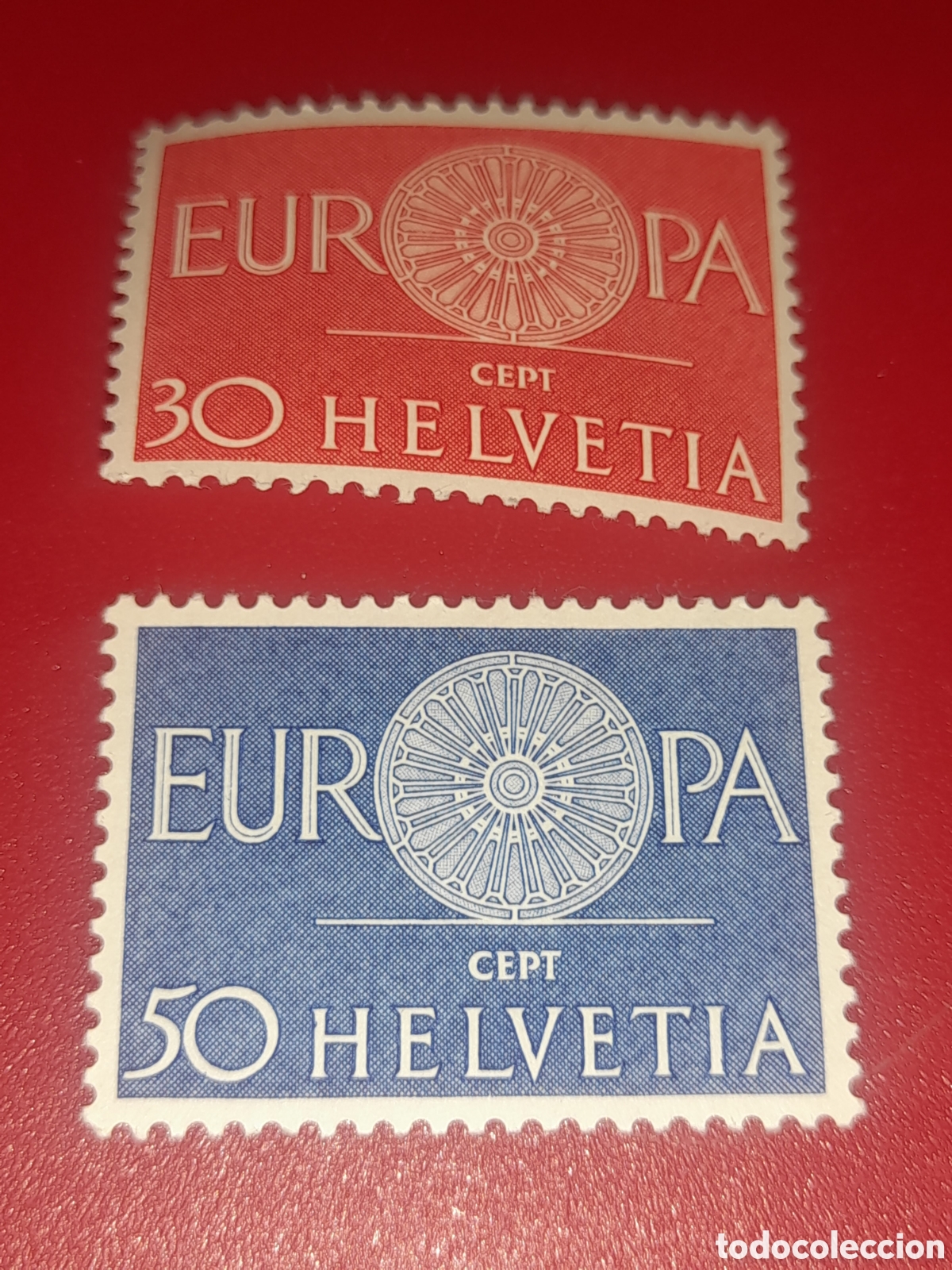 Sellos: Sellos Suiza nyevo 1960. Emisi&oacute;n conjunta Europa. CEPT. Rueda sentada 19 radios. Dise&ntilde;o com&uacute;n