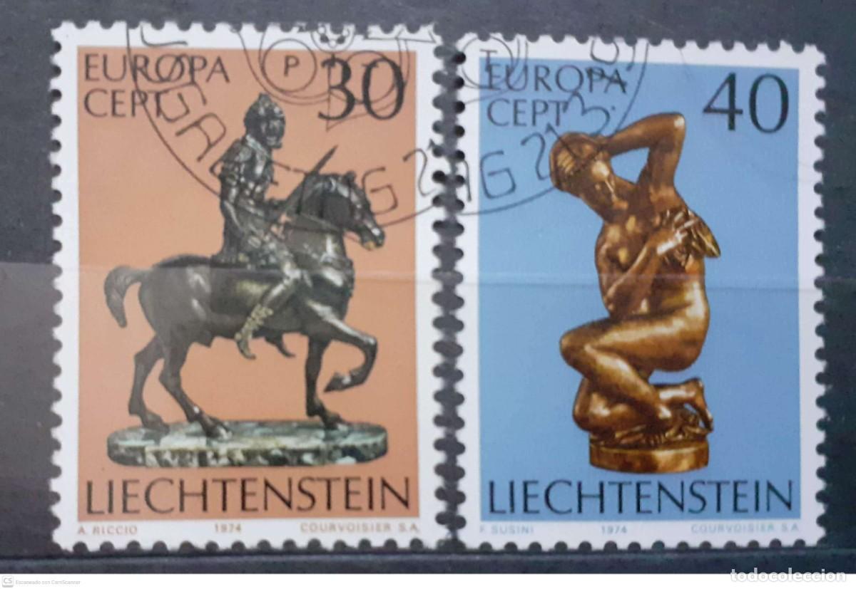 Sellos: LIECHTENSTEIN n&ordm; 543/544&ordm; Europa 1974. Esculturas. Serie completa