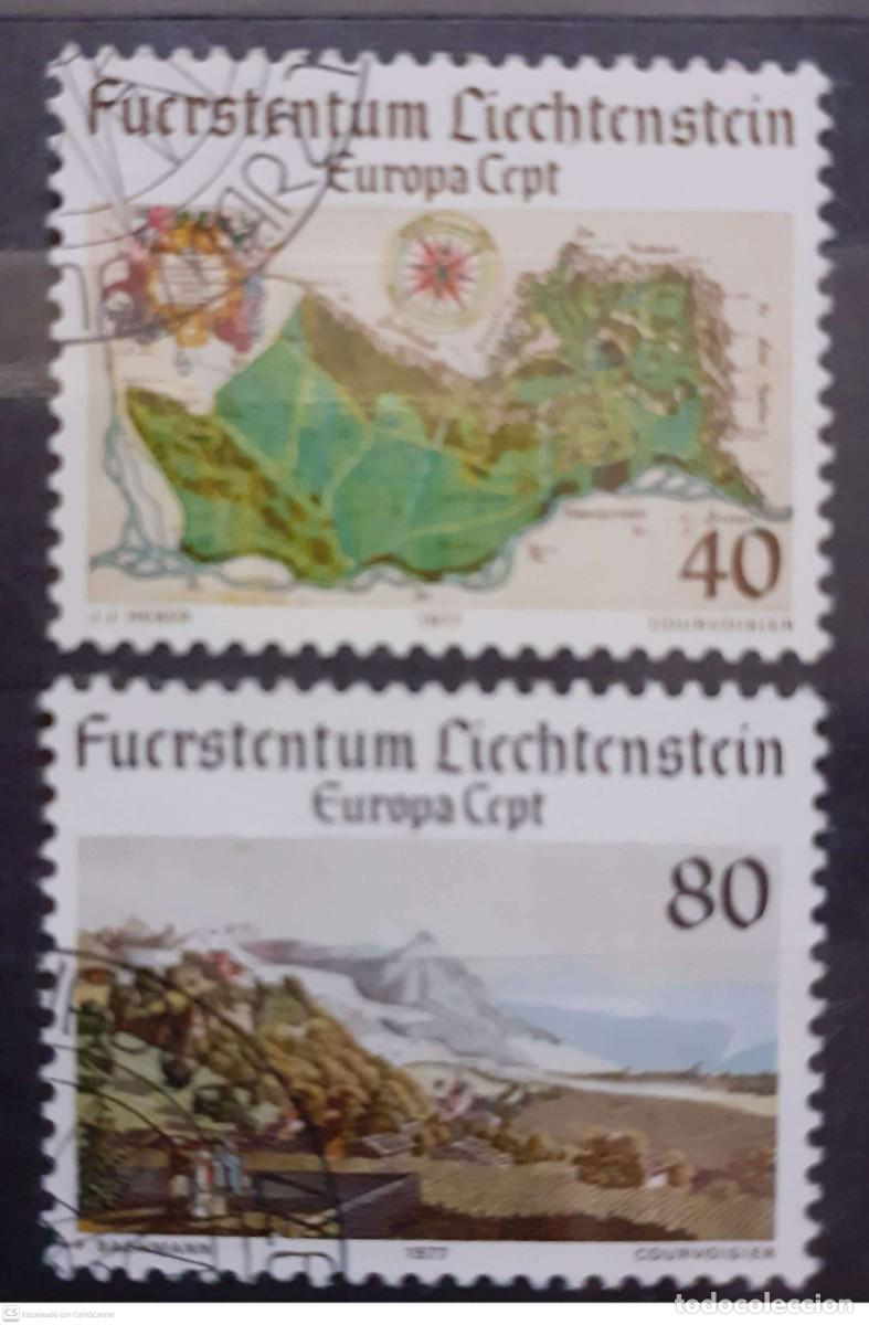 Sellos: LIECHTENSTEIN n&ordm; 612/613&ordm; Europa 1977. Plano y vista de Vaduz. Serie completa