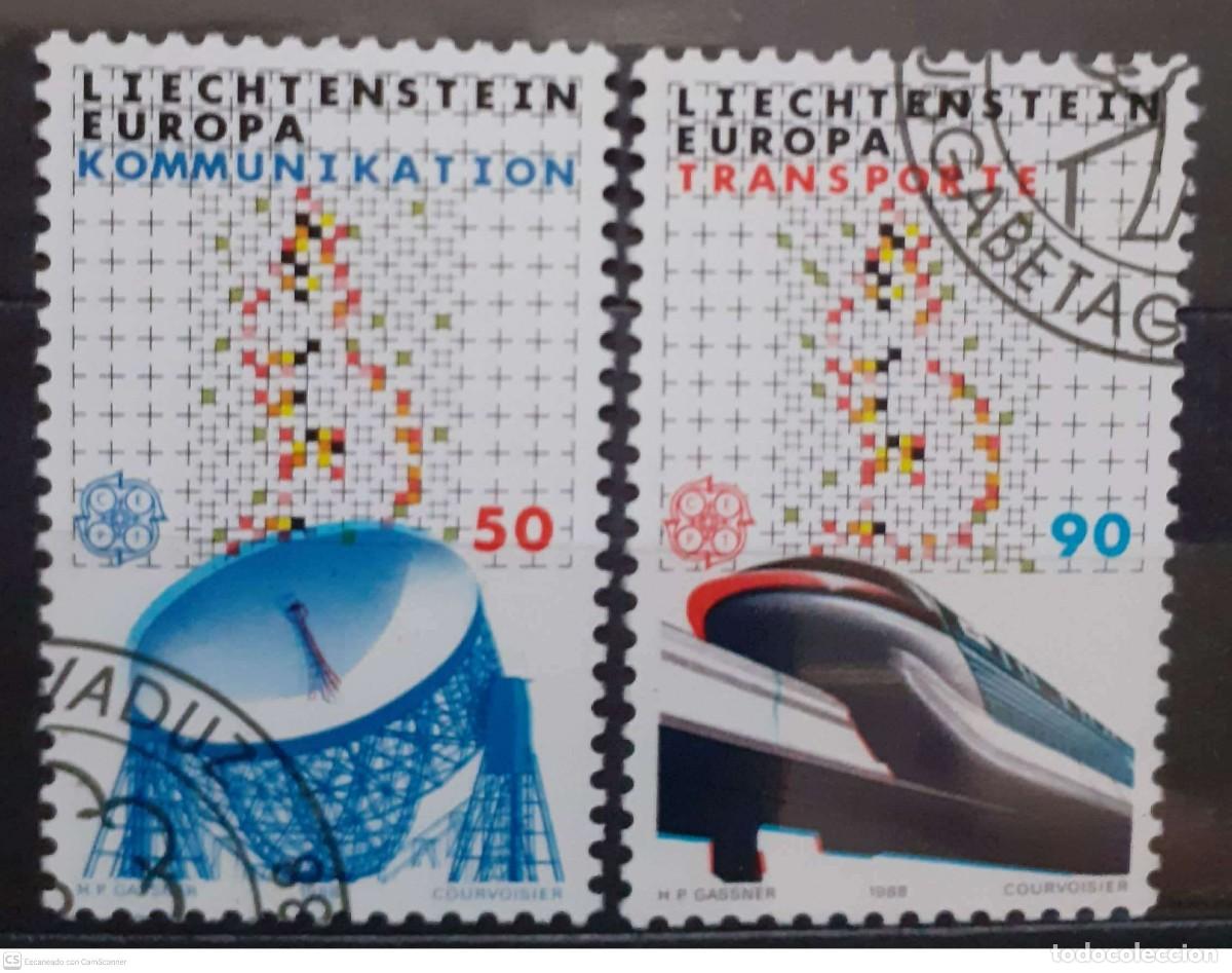 Sellos: LIECHTENSTEIN n&ordm; 878/879&ordm; Europa 1988. Transportes y comunicaciones. Serie completa