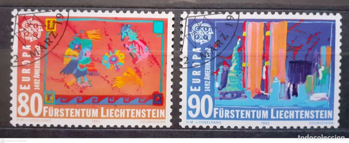 Sellos: LIECHTENSTEIN n&ordm; 974/975 Europa 1992. 500 aniversario del descubrimiento de Am&eacute;rica. Serie completa