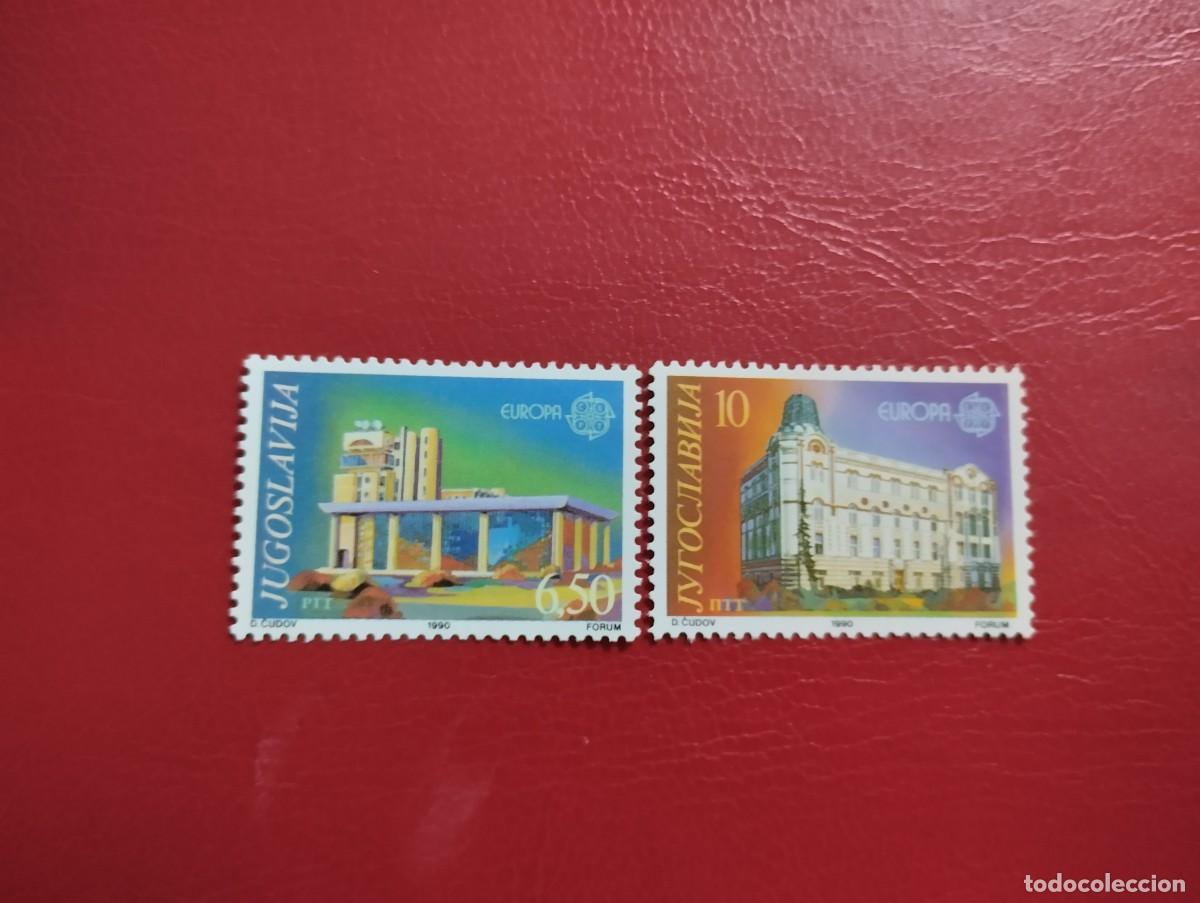 Sellos: EUROPA-CEPT, A&Ntilde;O 1990, YUGOSLAVIA, SERIE COMPLETA. ESTABLECIMIENTOS POSTALES.
