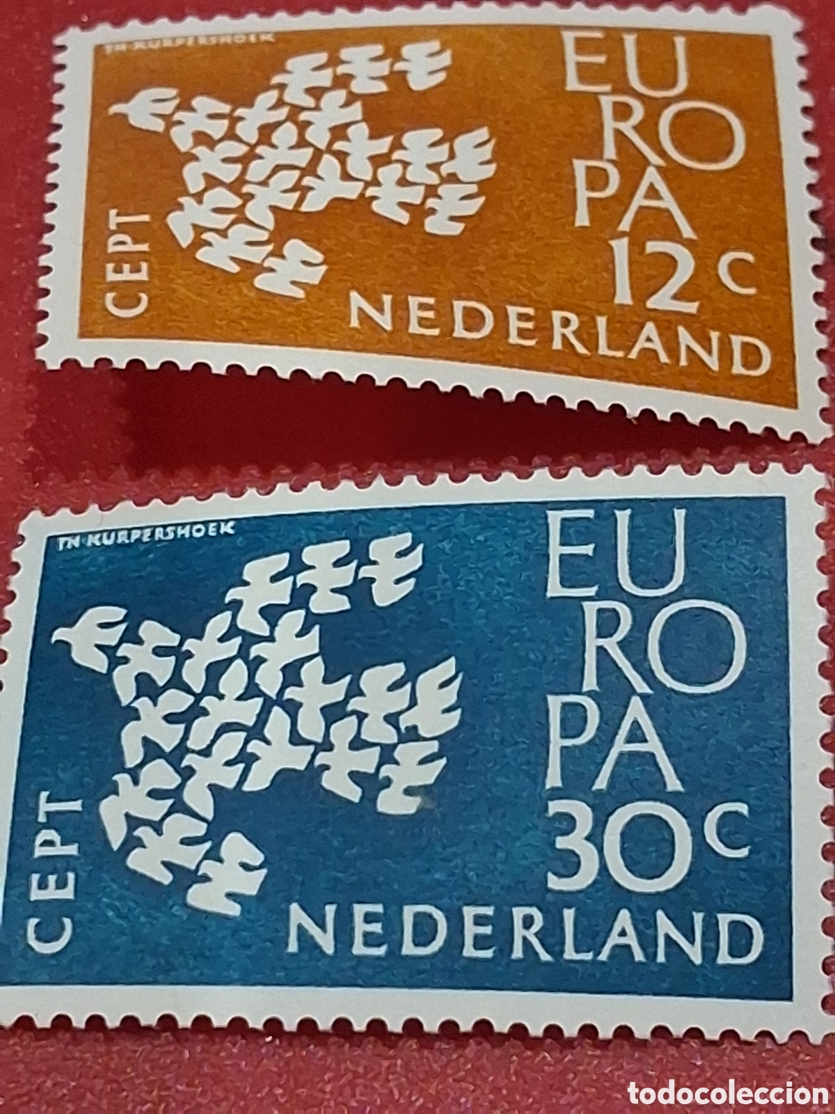 Sellos: Sello Holanda nuevo 1961. Emsion conjunta Europa. CEPT. Aves. Paloma. Aves.