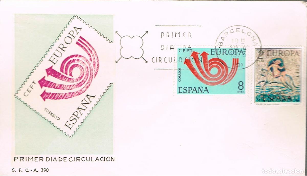 Sellos: EDIFIL 2125/6, EUROPA 1973, RAPTO DE EUROPA, MOSAICO DE MERIDA, PRIMER DIA DE 30-4-1973 SOBRE SFC