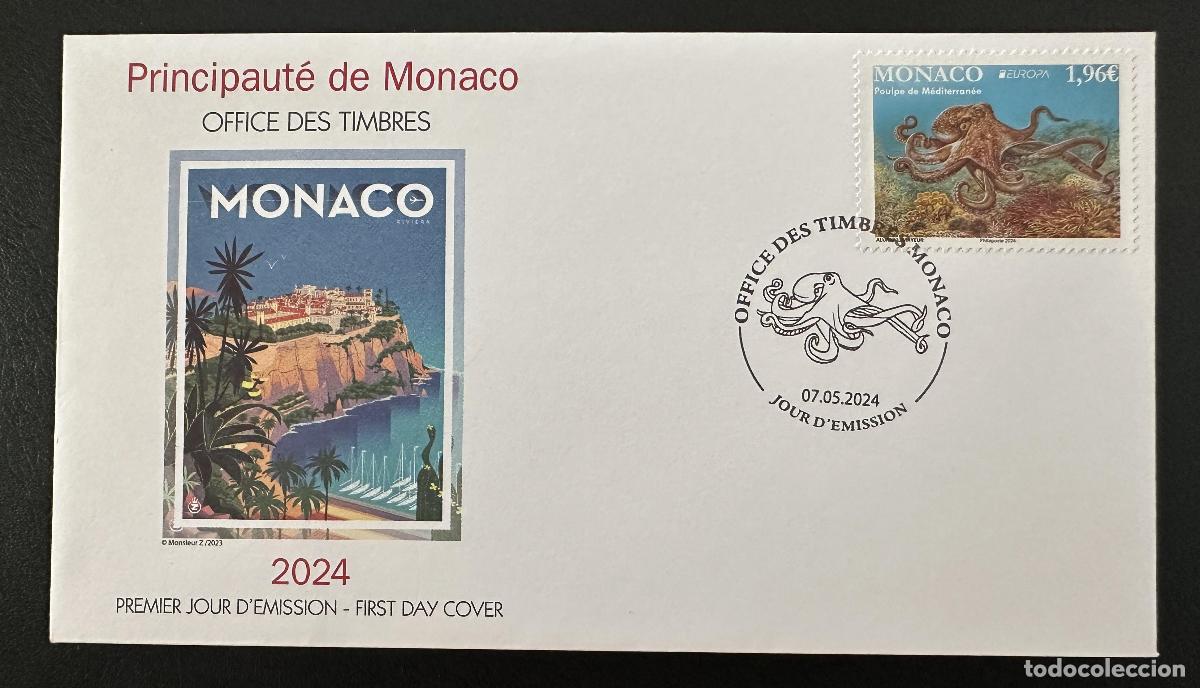 Sellos: M&oacute;naco 2024 YT 3456 FDC pulpo Mediterr&aacute;neo Europa CEPT fauna marina