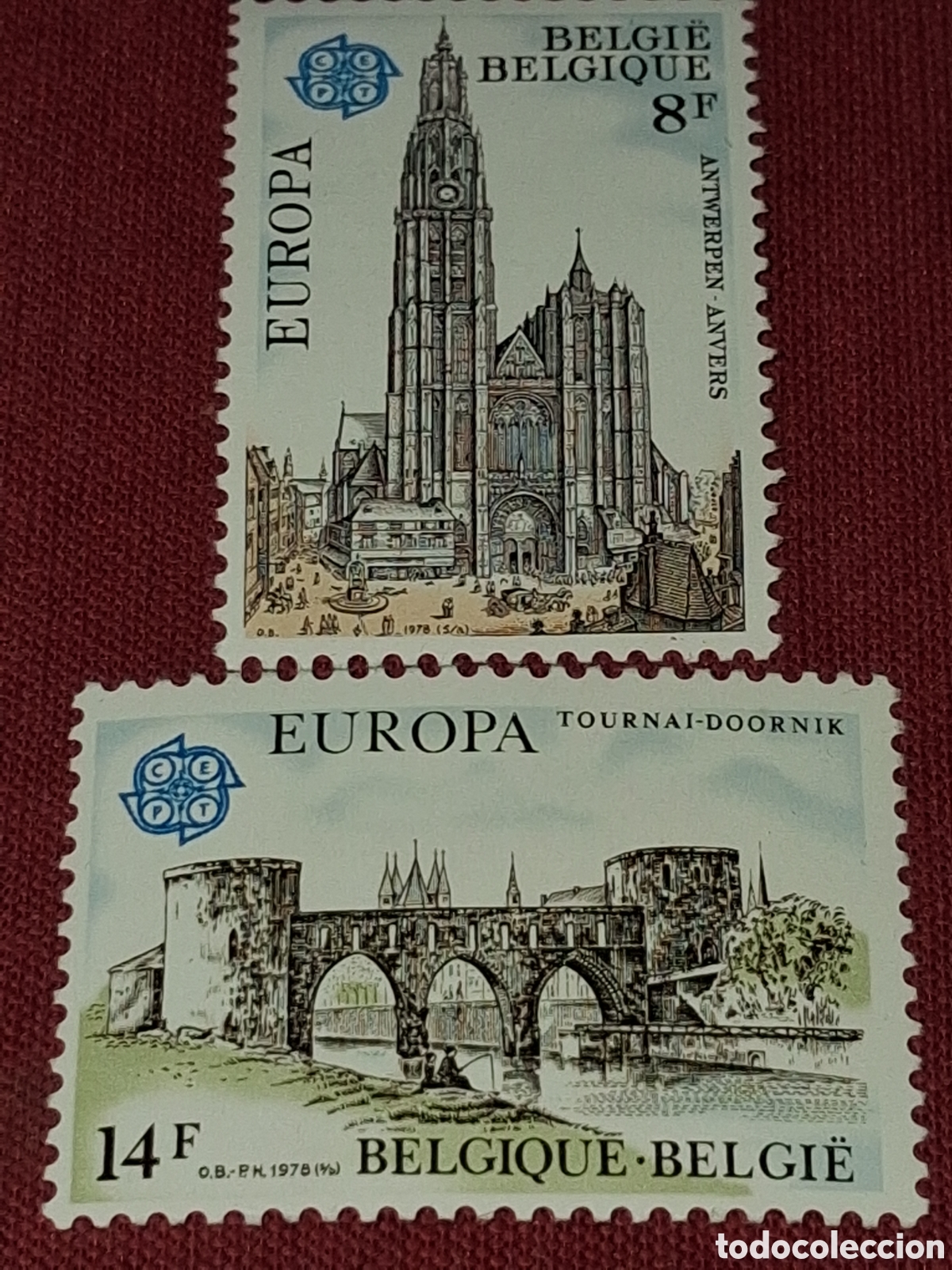Sellos: Sello B&eacute;lgica nuevo 1978. Emisi&oacute;n conjunta Europa. CEPT. Arquitectura. Puente. Catedral. Vistas