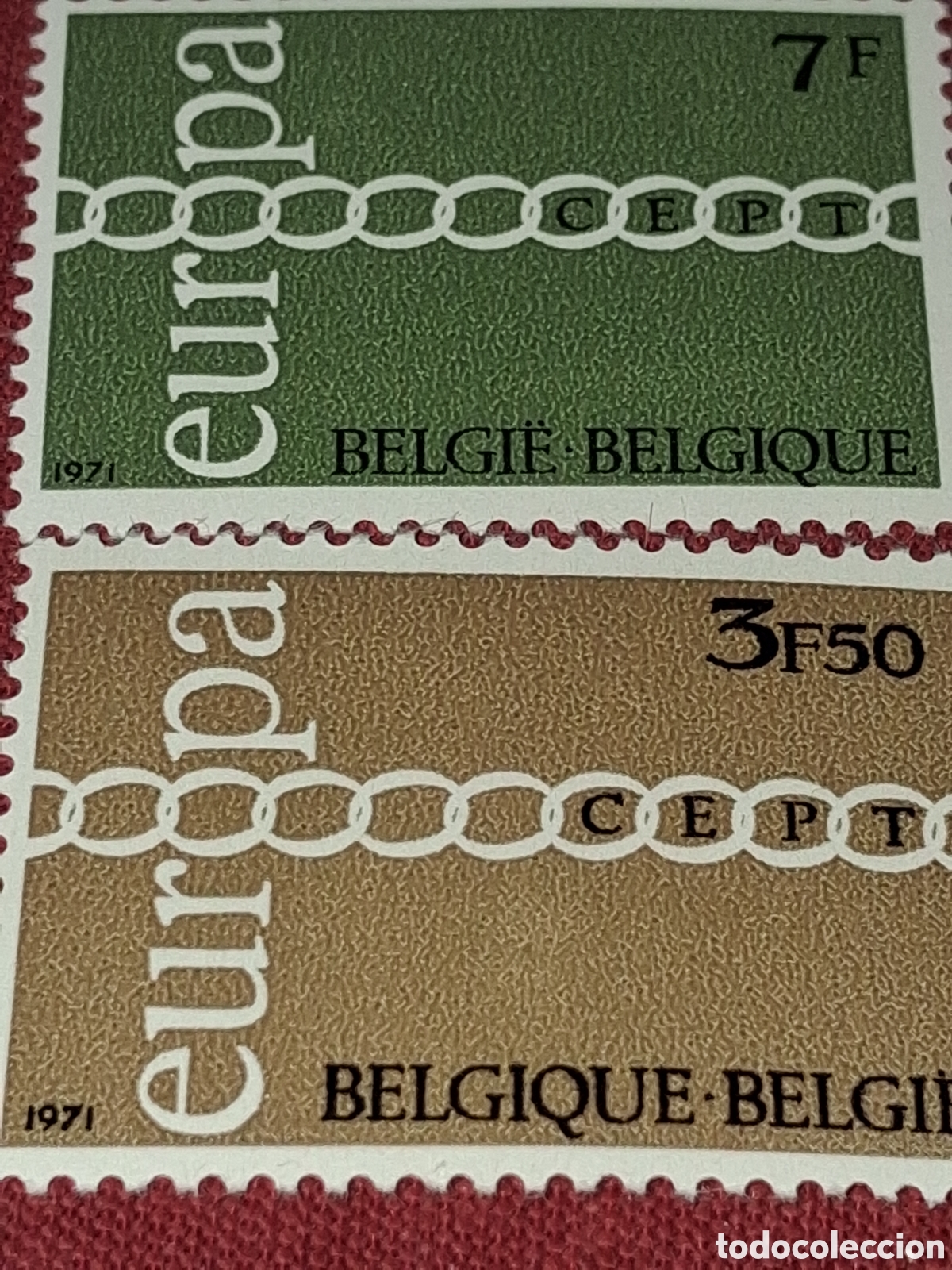 Sellos: Sello B&eacute;lgica nuevo 1971. Emisi&oacute;n conjunta Europa. CEPT. Cadenas. Dise&ntilde;o com&uacute;n