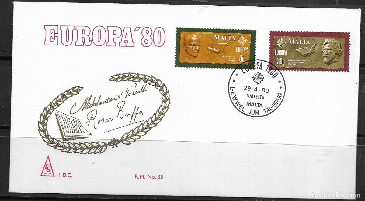 Sellos: MALTA 1980, SOBRE PRIMER D&Iacute;A EUROPA CEPT - FDC.