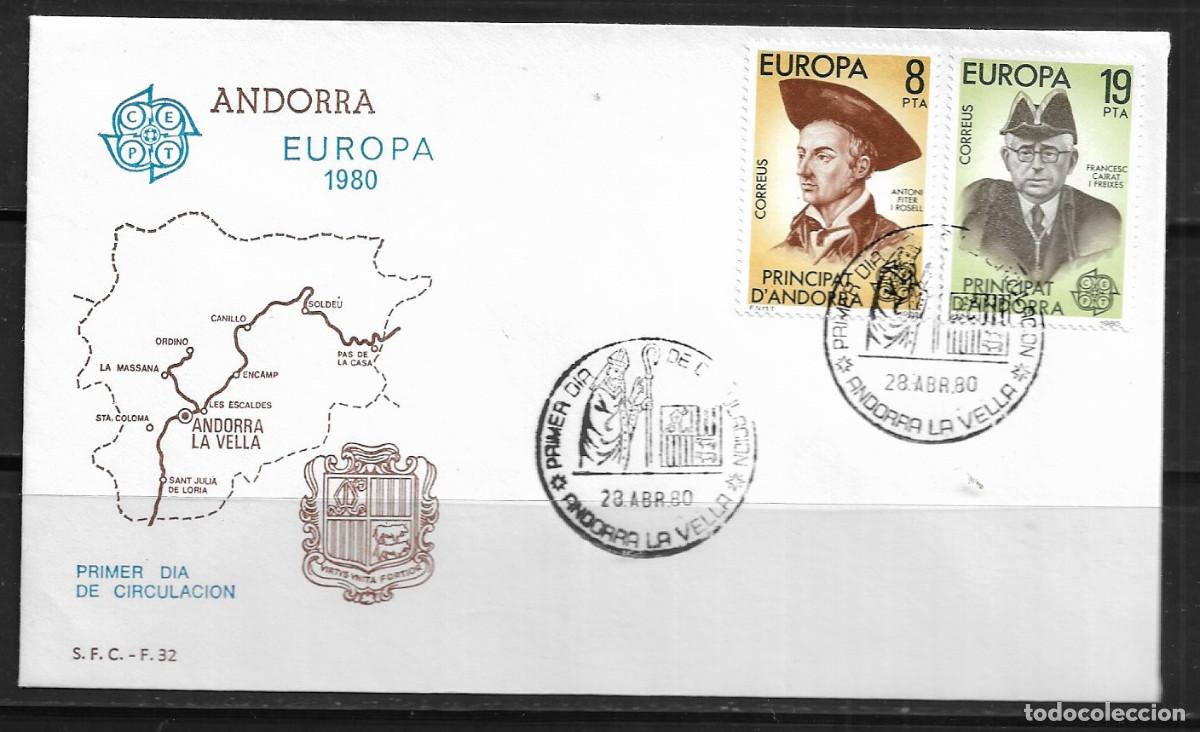 Sellos: ANDORRA ESPA&Ntilde;OLA 1980, SOBRES PRIMER D&Iacute;A EUROPA CEPT - FDC.