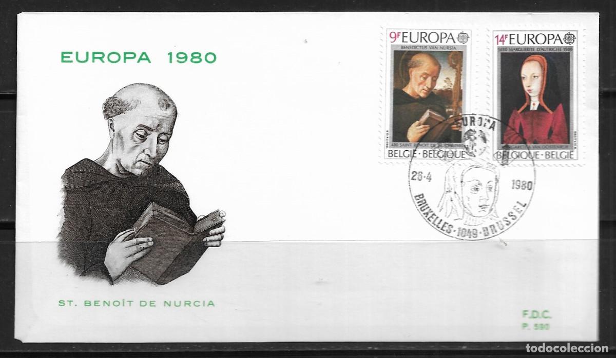 Sellos: B&Eacute;LGICA 1980, SOBRES PRIMER D&Iacute;A EUROPA CEPT - FDC.