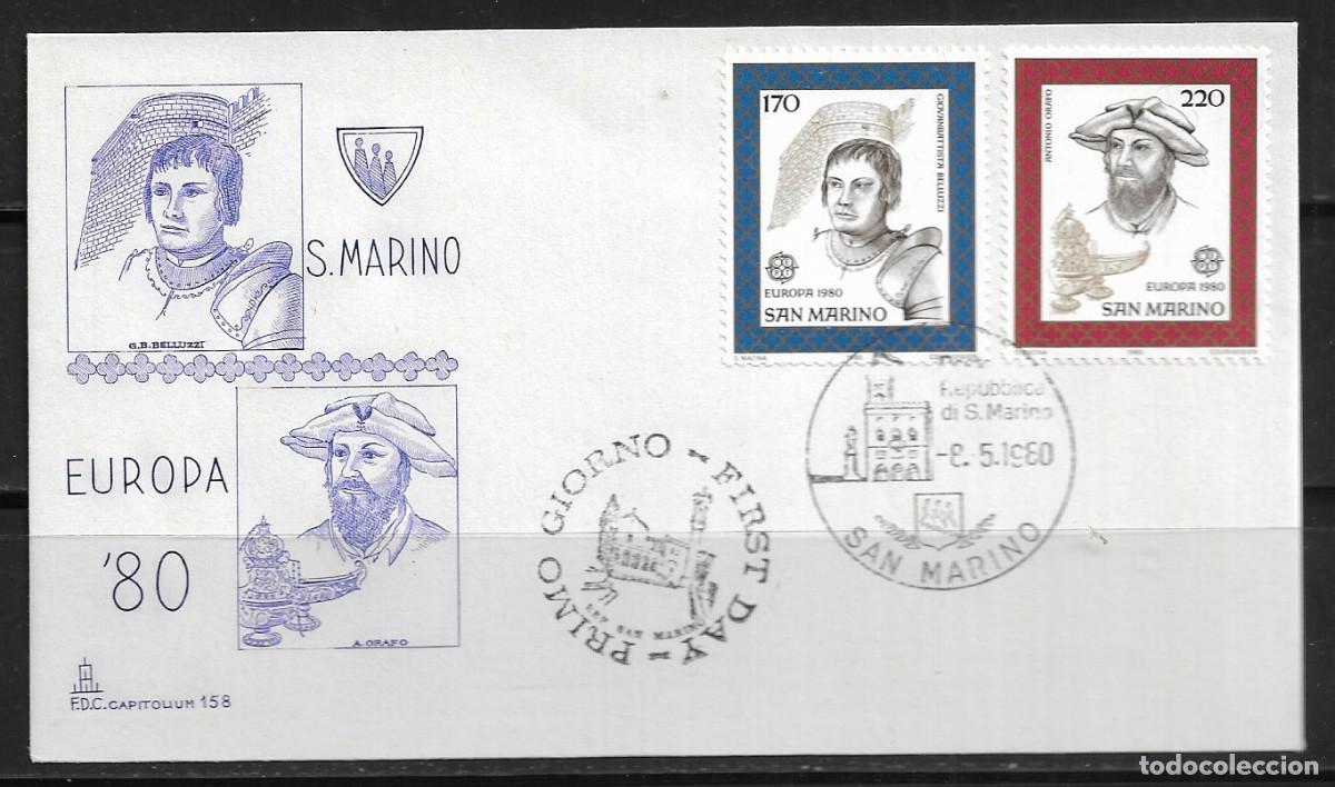 Sellos: SAN MARINO 1980, SOBRES PRIMER D&Iacute;A EUROPA CEPT - FDC.