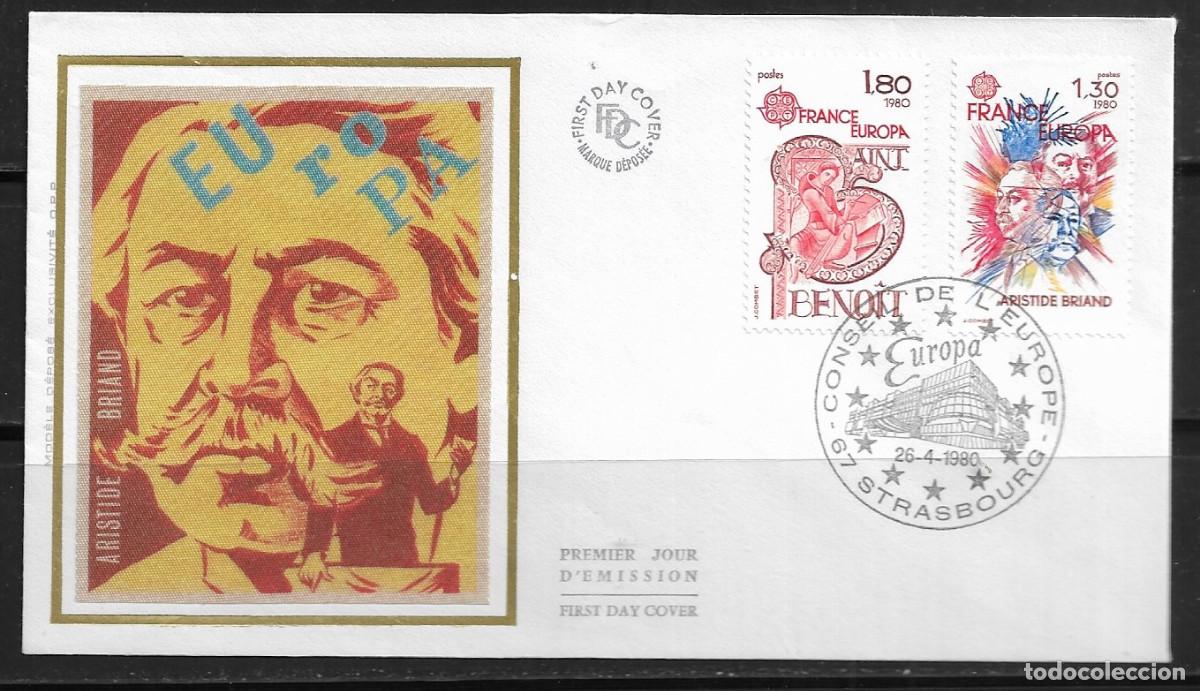 Sellos: FRANCIA 1980, SOBRE PRIMER D&Iacute;A EUROPA CEPT - FDC.