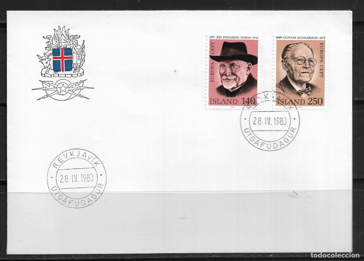 Sellos: ISLANDIA 1980, SOBRE PRIMER D&Iacute;A EUROPA CEPT - FDC.