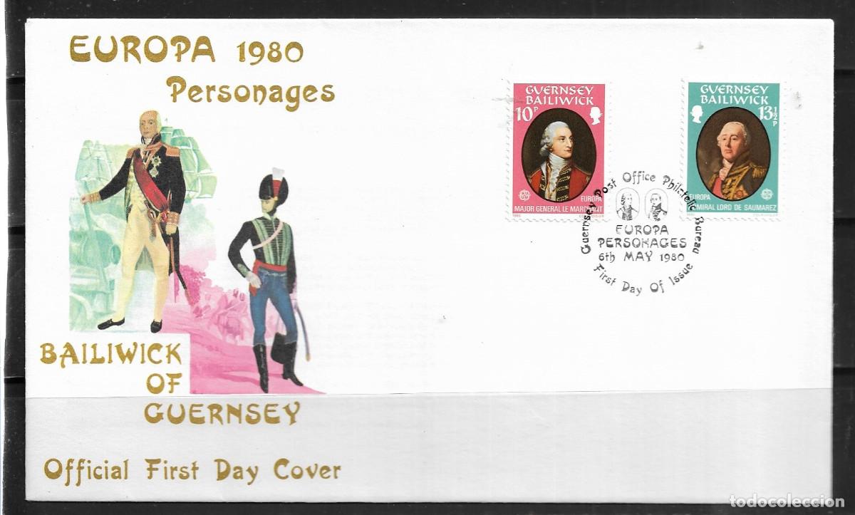 Sellos: GUERNSEY 1980, SOBRE PRIMER D&Iacute;A EUROPA CEPT - FDC.