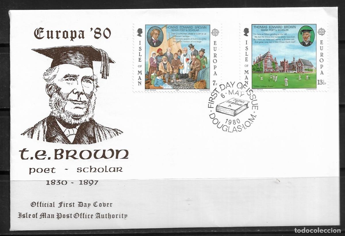 Sellos: ISLA DE MAN 1980, SOBRE PRIMER D&Iacute;A EUROPA CEPT - FDC.