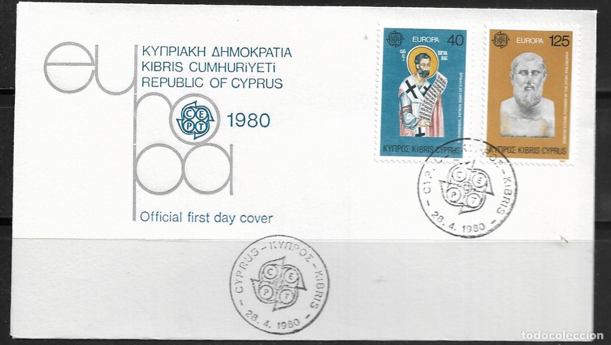 Sellos: CHIPRE 1980, SOBRE PRIMER D&Iacute;A EUROPA CEPT - FDC.