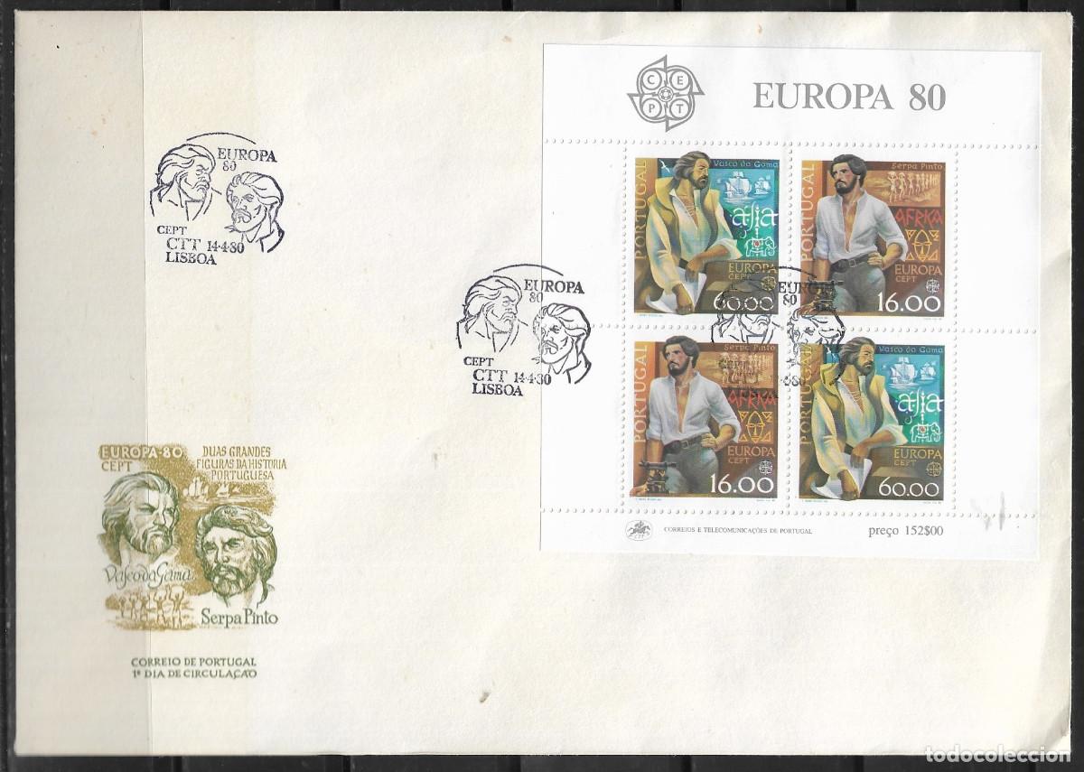 Sellos: PORTUGAL 1980, SOBRE PRIMER D&Iacute;A EUROPA CEPT DE LA HOJA BLOQUE - FDC.