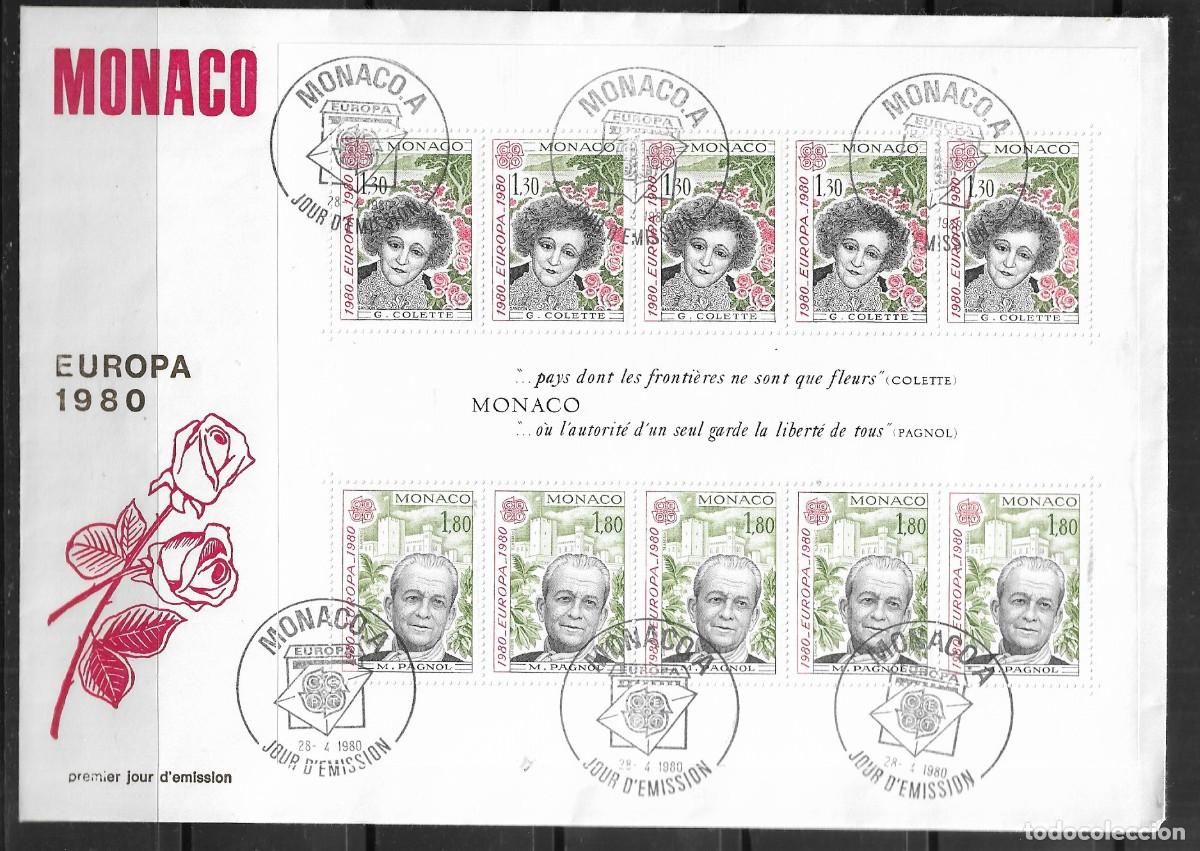 Sellos: M&Oacute;NACO 1980, SOBRE PRIMER D&Iacute;A EUROPA CEPT DE LA HOJA BLOQUE - FDC.