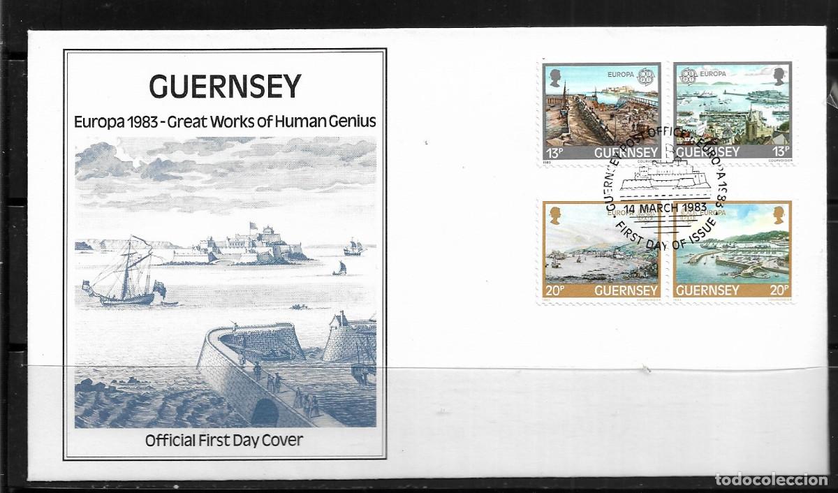 Sellos: GUERNSEY 1983, SOBRE PRIMER D&Iacute;A EUROPA CEPT - FDC.