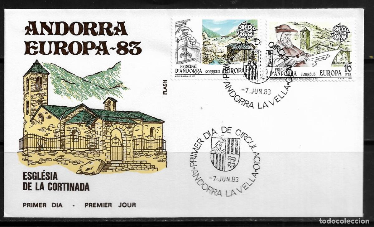 Sellos: ANDORRA ESPA&Ntilde;OLA 1983, SOBRE PRIMER D&Iacute;A EUROPA CEPT - FDC.