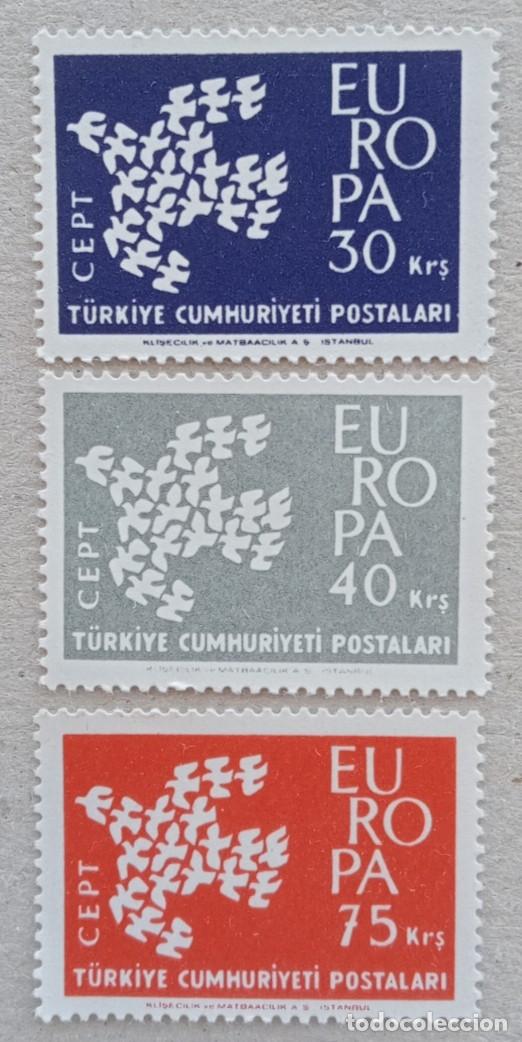 Sellos: 1961. TURQU&Iacute;A. 1599 / 1601. Tema Europa. Simbolog&iacute;a paz y progreso. Serie completa. Usado.
