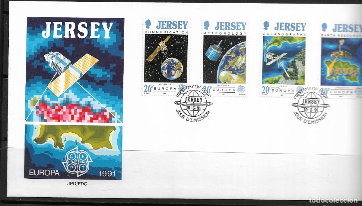 Sellos: JERSEY 1991, SOBRE PRIMER D&Iacute;A EUROPA CEPT - FDC.