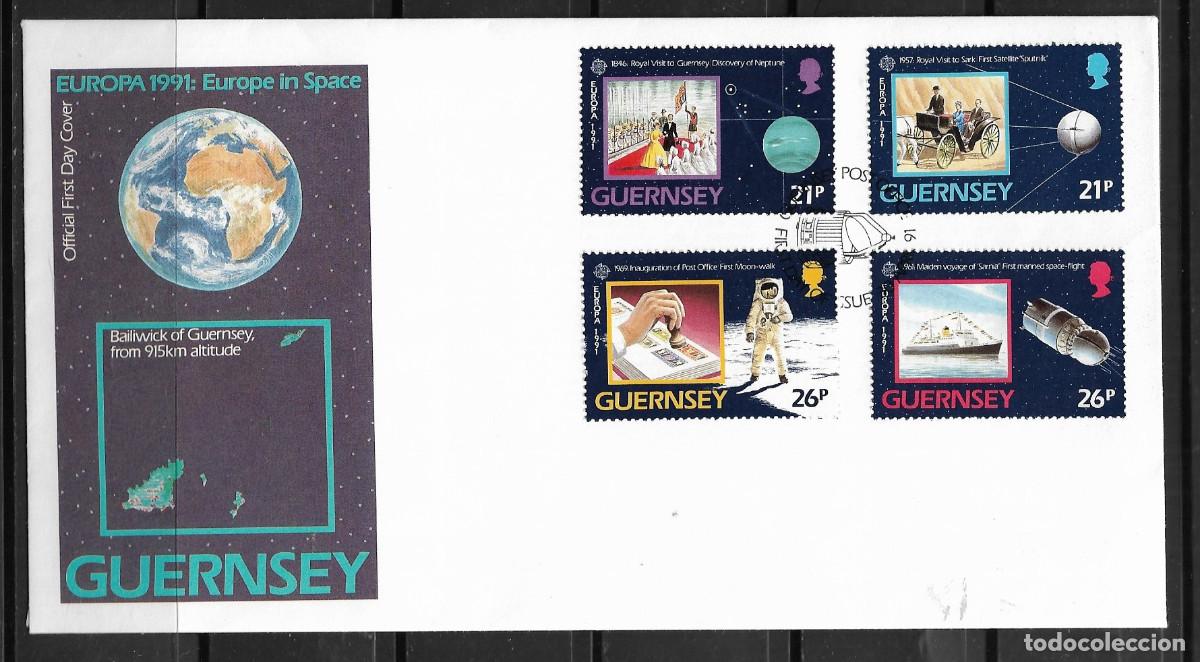 Sellos: GUERNSEY 1991, SOBRE PRIMER D&Iacute;A EUROPA CEPT - FDC.