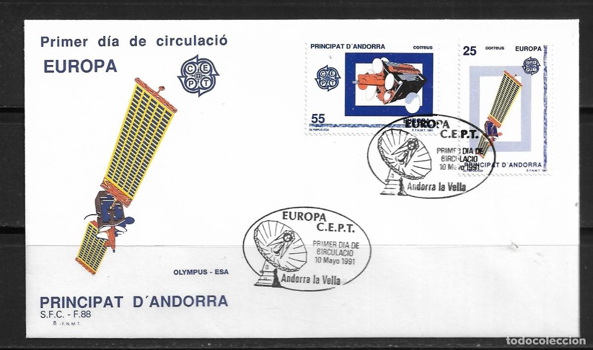 Sellos: ANDORRA ESPA&Ntilde;OLA 1991, SOBRE PRIMER D&Iacute;A EUROPA CEPT - FDC.