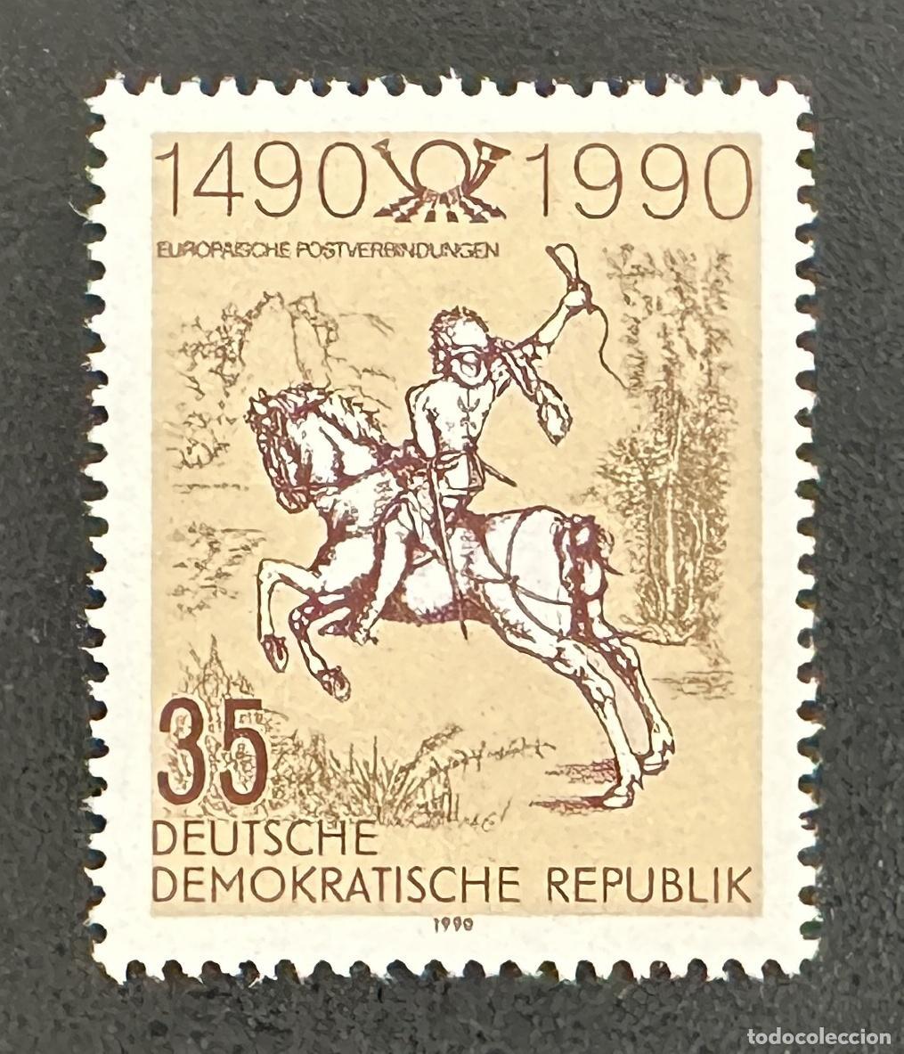 Sellos: Alemania RDA 1990 Mi. 3299 emisi&oacute;n conjunta correo europeo jinete