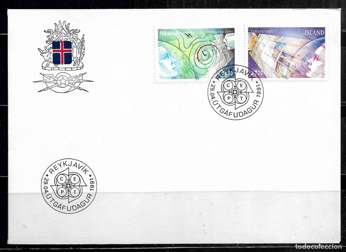 Sellos: ISLANDIA 1991, SOBRE PRIMER D&Iacute;A EUROPA CEPT - FDC.