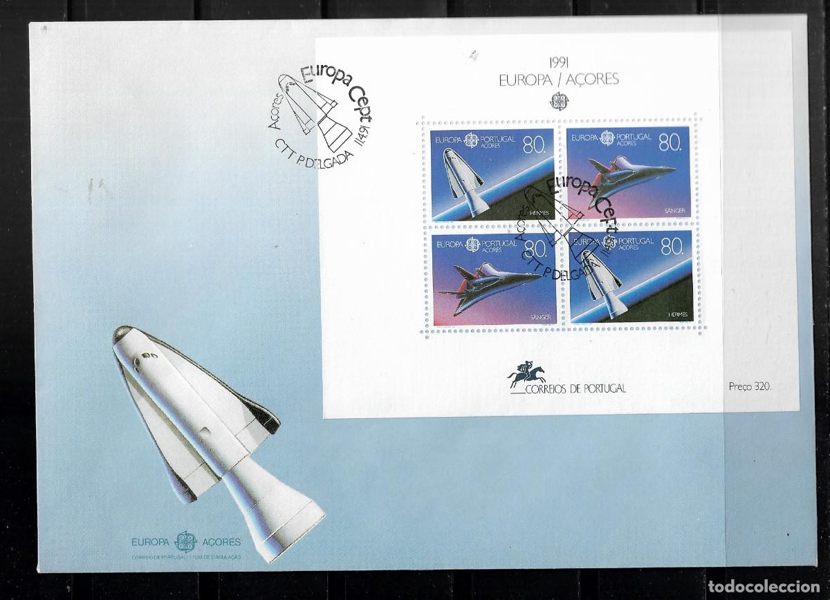 Sellos: AZORES 1991, SOBRE PRIMER D&Iacute;A EUROPA CEPT - PROCEDENTE DE LA HOJA BLOQUE - FDC.